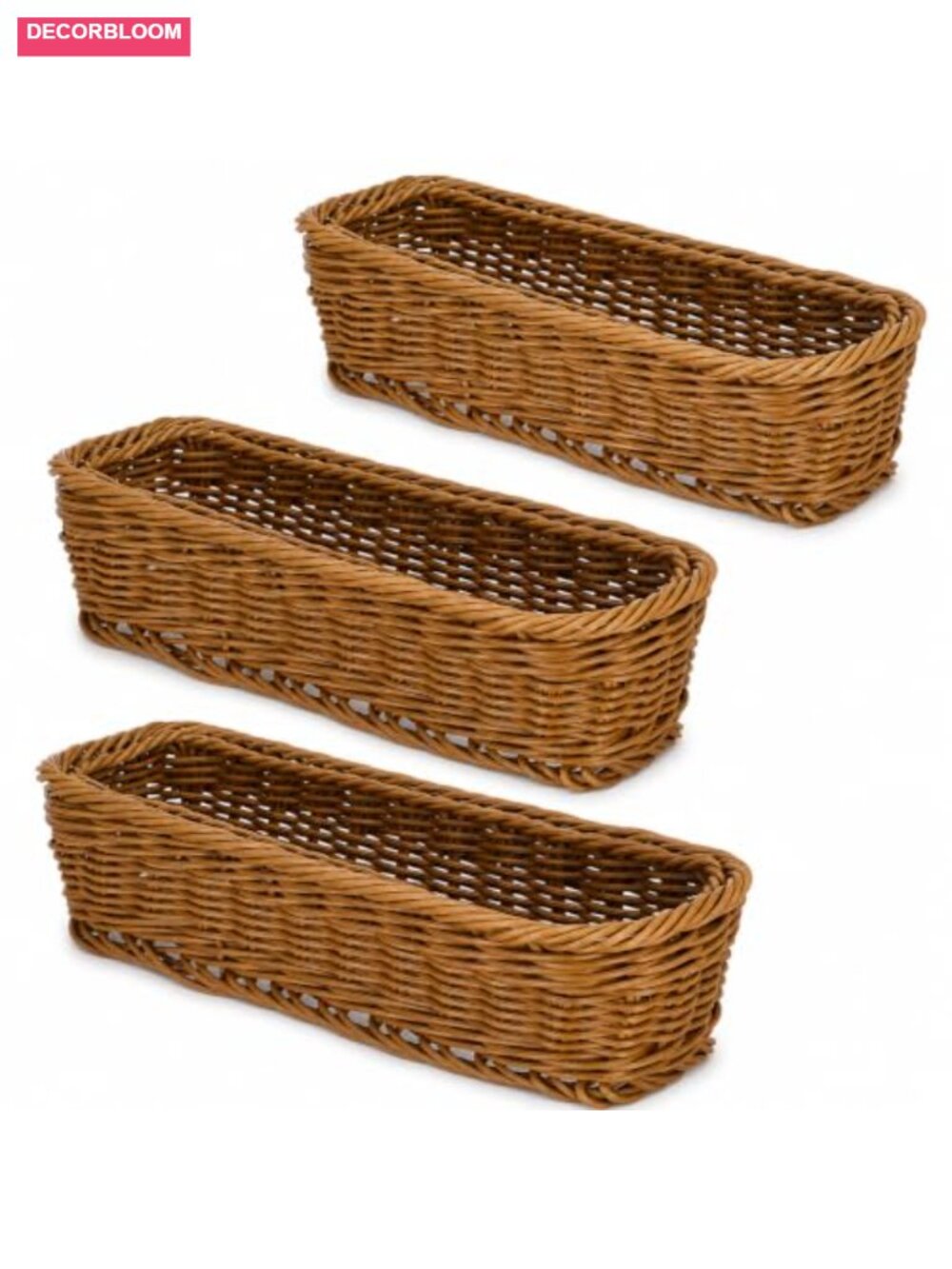 Wicker Plastic Silverware Organizer Rectangular Trays Set of 3 Woven Flatware